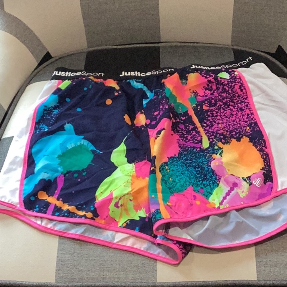 Tye dye splatter girls Justice shorts, sized 16/18